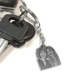 Μπρελόκ από αρζαντό (nickel silver) με χάραξη φωτογραφίας, ατσάλινος κρίκος