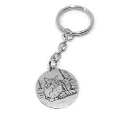 Key ring with photo engraving on silver 925 disc, steel ring