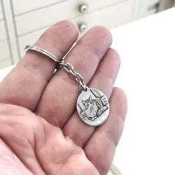 Μπρελόκ με χάραξη φωτογραφίας σε δισκάκι από ασήμι 925, ατσάλινος κρίκος