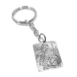 Key ring with photo engraving on silver 925 tag, steel ring