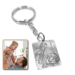 Μπρελόκ  με χάραξη φωτογραφίας σε πλακέτα από ασήμι 925, ατσάλινος κρίκος