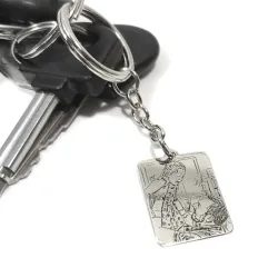 Key ring with photo engraving on silver 925 tag, steel ring