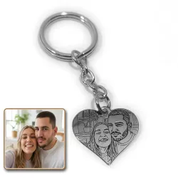 Key ring with photo engraving on nickel silver heart, steel ring
