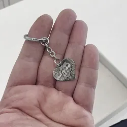 Key ring with photo engraving on nickel silver heart, steel ring