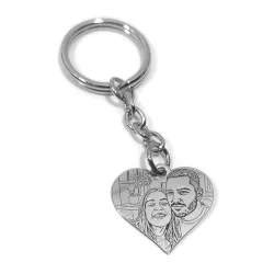 Key ring with photo engraving on sterling silver heart, steel ring
