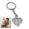 Key ring with photo engraving on sterling silver heart, steel ring