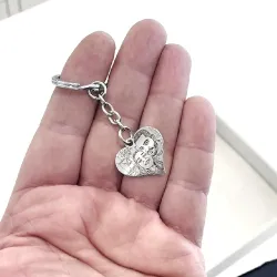 Key ring with photo engraving on sterling silver heart, steel ring