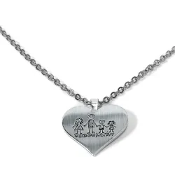 Heart pendant made of Nickel silver with engraving of a children's painting, stainless steel chain