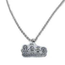 Pendant made of Nickel silver with engraving of a children's painting, stainless steel chain