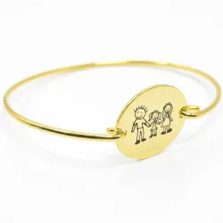 Silver gold plated handcuff bracelet with engraving of a children's drawing