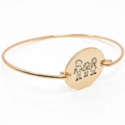 Silver Rose Gold Plated Bracelet Handcuff with Engraving of Children's Drawing