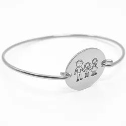 Silver platinum plated handcuff bracelet with engraving of a children's drawing