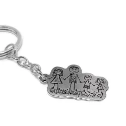 Nickel silver key ring with engraving of a children's painting, steel ring