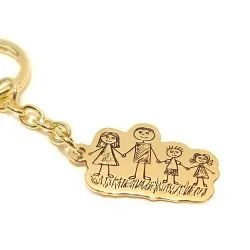 Brass key ring with engraving of a children's painting, steel ring
