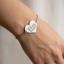 Silver platinum plated bracelet with engraving of children's drawing, stainless steel chain