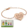 Silver rose gold plated bracelet with engraving of children's drawing, stainless steel chain