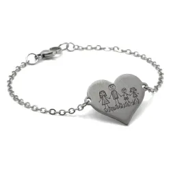 Nickel silver bracelet with engraving of a children's painting, stainless steel chain