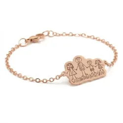 Silver rose gold plated bracelet with engraving of children's drawing, stainless steel chain