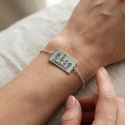 Nickel silver bracelet with engraving of a children's painting, stainless steel chain