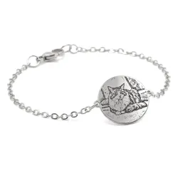Silver platinum plated bracelet with photo engraving, stainless steel chain