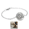 Silver platinum plated bracelet with photo engraving, stainless steel chain