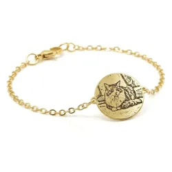 Silver gold plated bracelet with photo engraving, stainless steel chain