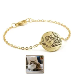 Silver gold plated bracelet with photo engraving, stainless steel chain