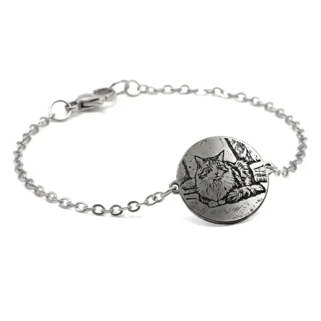 Bracelet with engraved photo on nickel siver disc, stainless steel chain