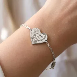 Silver platinum plated bracelet with photo engraving, stainless steel chain