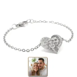 Ασημένιο επιπλατινωμένο βραχιόλι με χάραξη φωτογραφίας, ατσάλινη αλυσίδα