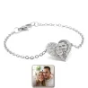 Silver platinum plated bracelet with photo engraving, stainless steel chain