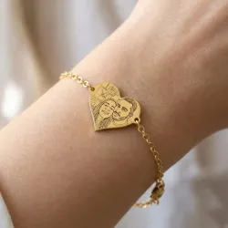 Silver gold plated bracelet with photo engraving, stainless steel chain