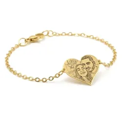 Silver gold plated bracelet with photo engraving, stainless steel chain