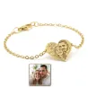 Silver gold plated bracelet with photo engraving, stainless steel chain