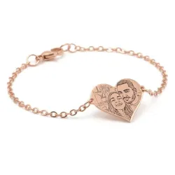 Silver rose gold plated bracelet with photo engraving, stainless steel chain