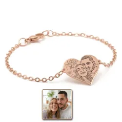 Silver rose gold plated bracelet with photo engraving, stainless steel chain