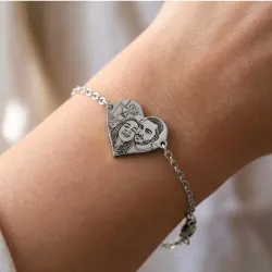 Κολιέ με χάραξη φωτογραφίας σε πλακέτα από αρζαντό (nickel silver), ατσάλινη αλυσίδα