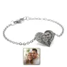 Bracelet with engraved photo on nickel siver heart, stainless steel chain