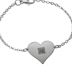 Bracelet with engraved photo on nickel siver heart, stainless steel chain
