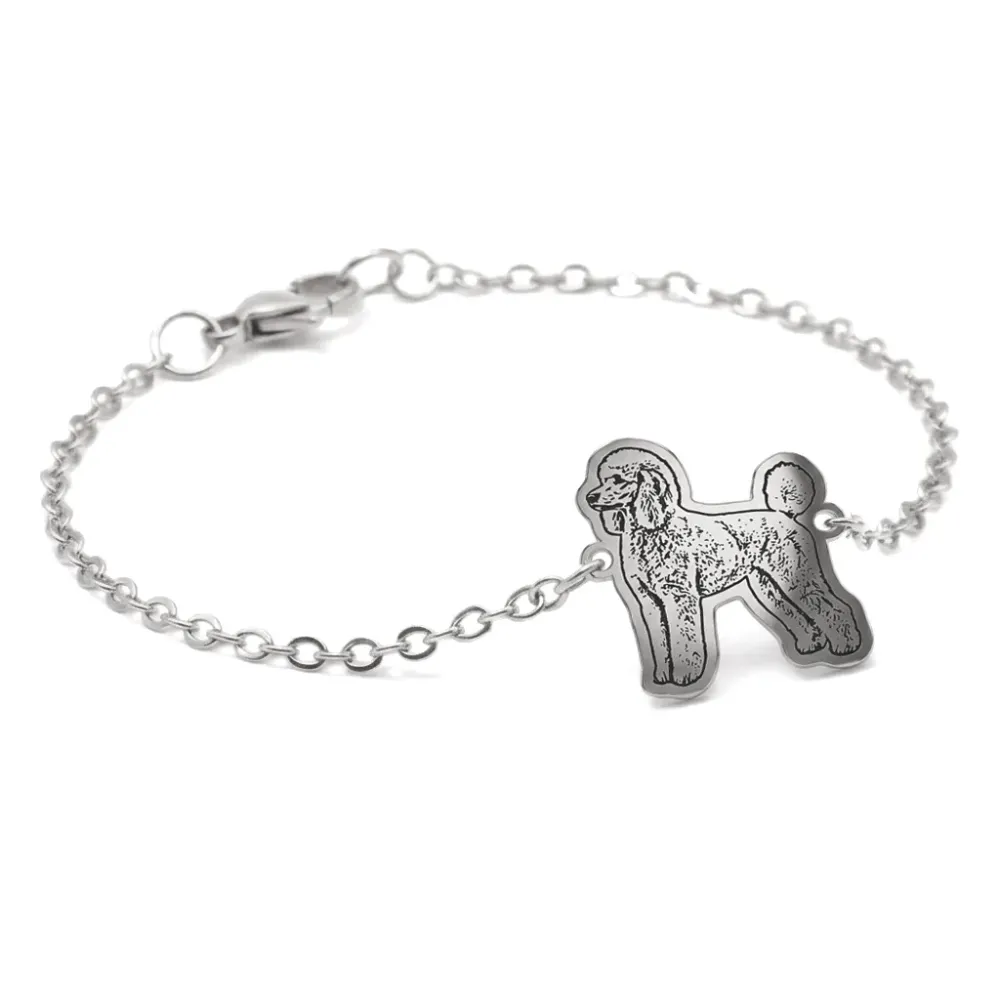 Silver platinum plated bracelet with photo engraving, stainless steel chain