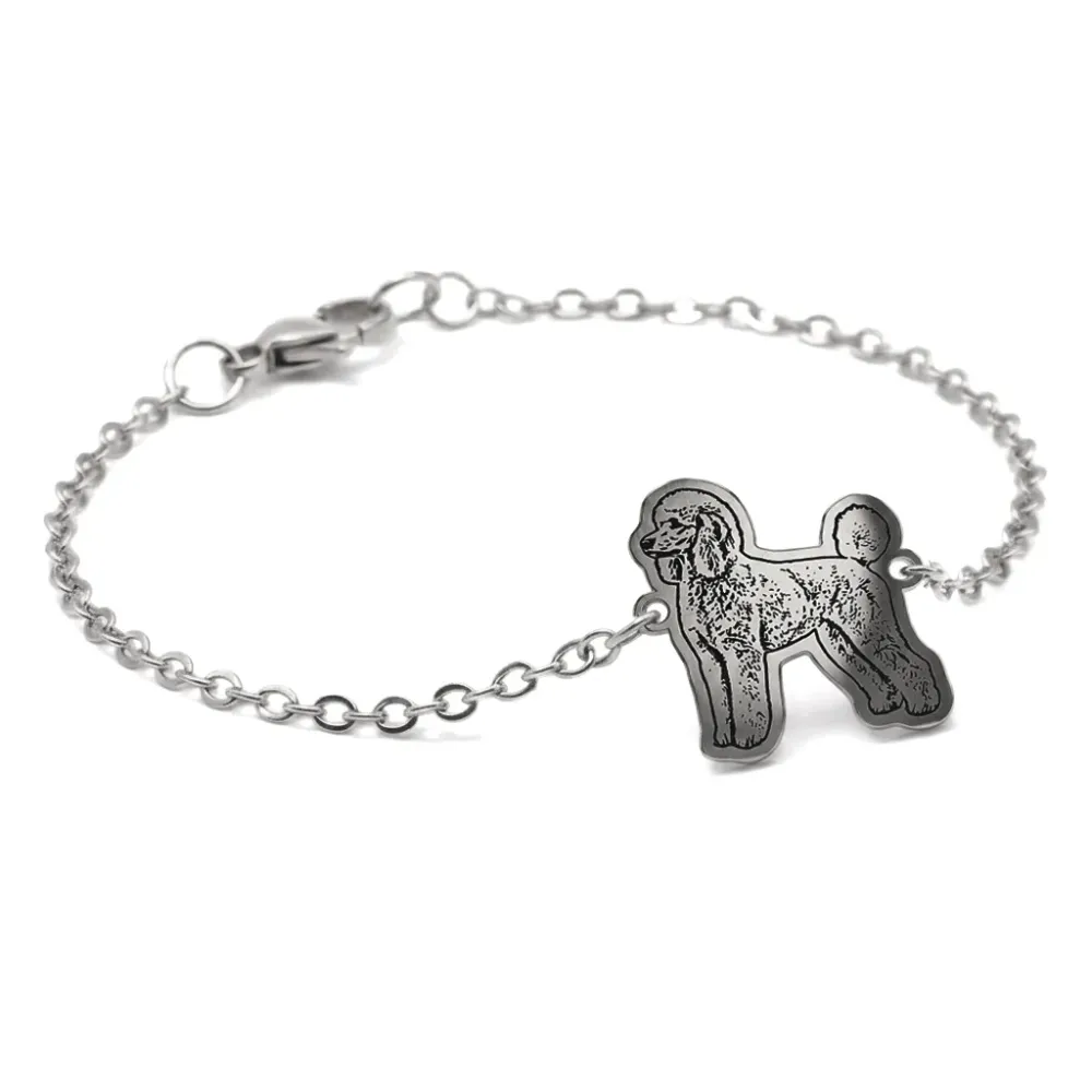 Bracelet with engraved photo on nickel siver tag, stainless steel chain