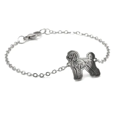 Bracelet with engraved photo on nickel siver tag, stainless steel chain