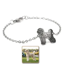 Bracelet with engraved photo on nickel siver tag, stainless steel chain