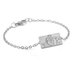 Silver platinum plated bracelet with photo engraving, stainless steel chain