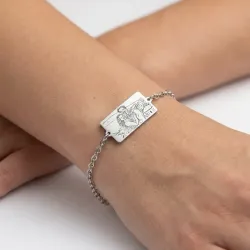 Silver platinum plated bracelet with photo engraving, stainless steel chain