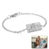 Silver platinum plated bracelet with photo engraving, stainless steel chain