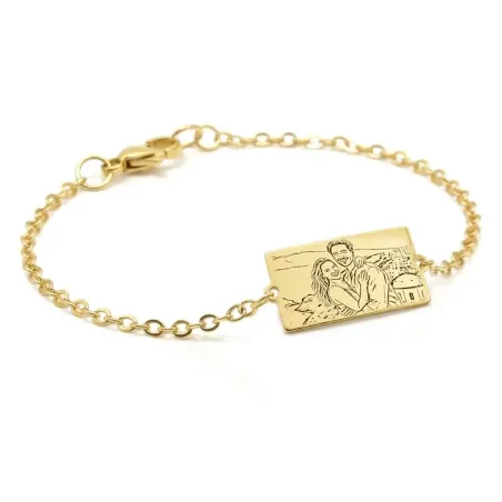 Silver gold plated bracelet with photo engraving, stainless steel chain