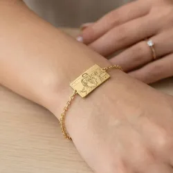 Silver gold plated bracelet with photo engraving, stainless steel chain