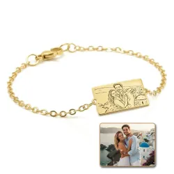 Silver gold plated bracelet with photo engraving, stainless steel chain