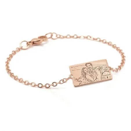 Silver rose gold plated bracelet with photo engraving, stainless steel chain